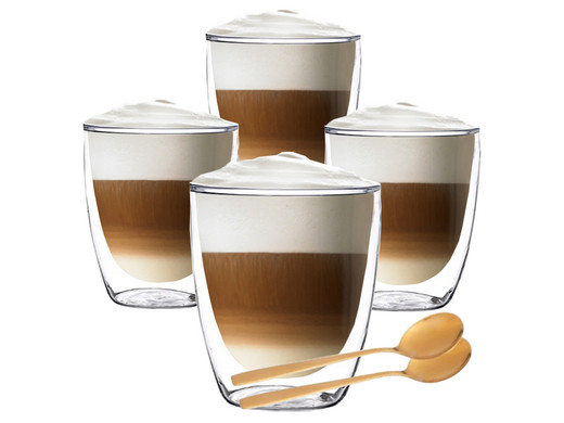 4x doppelwandiges Cappuccino-Glas | 300 ml