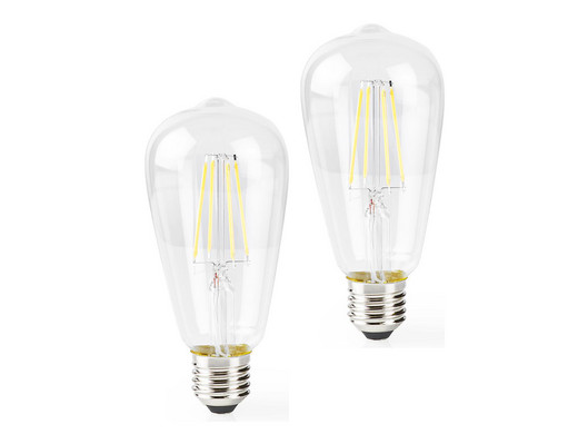 2x Nedis Smart LED-Lampe | WLAN | E27 | 500 ml | 2700 K | ST64 (transpar.)