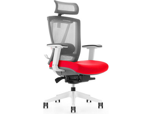 Kangaro Luxe verstellbarer Bürostuhl mit Kopfstütze | Grau-Rot